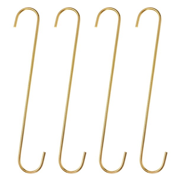 Uxcell 4 piezas de ganchos largos en S de 12 pulgadas, ganchos colgantes en forma de S, gancho de extensión para colgar plantas y utensilios de cocina, dorado