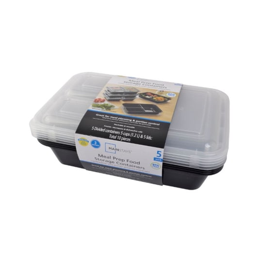 Set De Contenedor Meal Prep 1200ml Plástico 5 Piezas Negro 1 Un Mainstays
