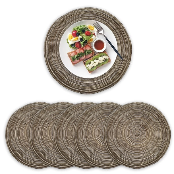 Juego de 6 manteles individuales redondos de algodón tejido, resistentes al calor, antideslizantes, lavables, para mesa de comedor de 10 cm.
