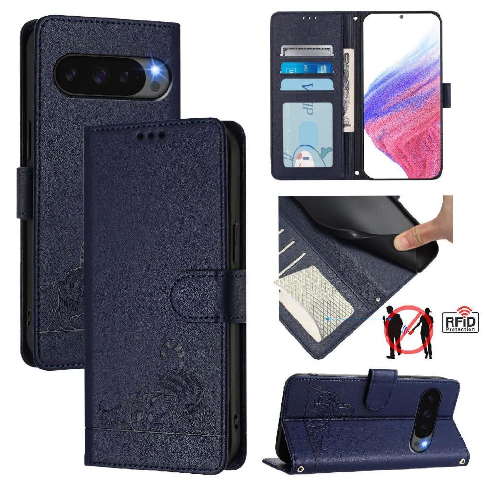 Funda Tipo Cartera Foxdock Para Google Pixel 10 Pro Xl 5G Con Soporte, Ranuras, Rfid, Diseño De Gato