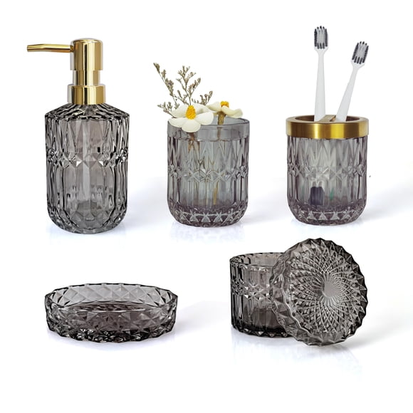 Set de accesorios de baño Lamarriti Glass con dispensador de jabón gris, 5 unidades