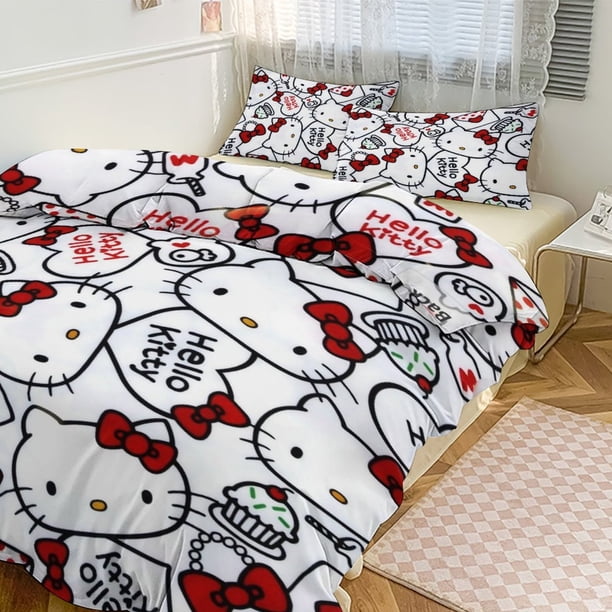 Hello Kitty Print Bedding Set Pattern Duvet Cove Set 3 Pieces 1 Quilt Cover And 2 Pillowcases for Women Men Teens