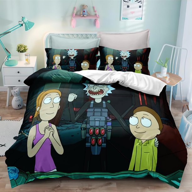 Cartoon Duvet Cover SetAnime Bedding SetRic-k 3-Piece Comforter and Morty Cover Set for Teens Boys Girls