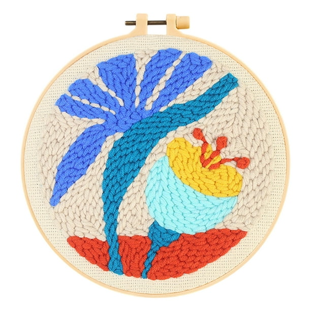 Kits de aguja de punzón para adultos principiantes, bricolaje, estilo hawaiano, juego de bordado de aro de 8 pulgadas, herramienta de aguja de punzón para manualidades artísticas, ideal para todas las