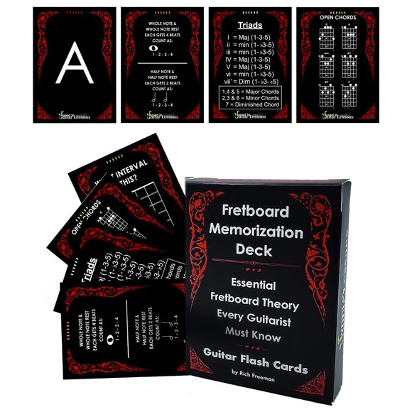 Juego de 54 cartas para guitarra Flash Cards, diapasón, memorización
