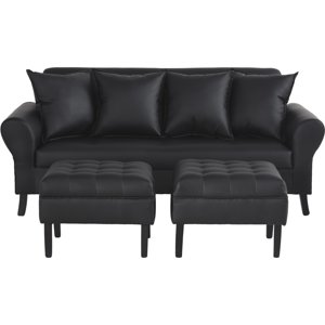 Bodevir - Sofa Lua 3C + 2 Pouf Pu 20 Negro