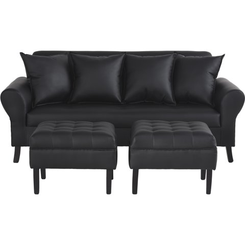Bodevir - Sofa Lua 3C + 2 Pouf Pu 20 Negro