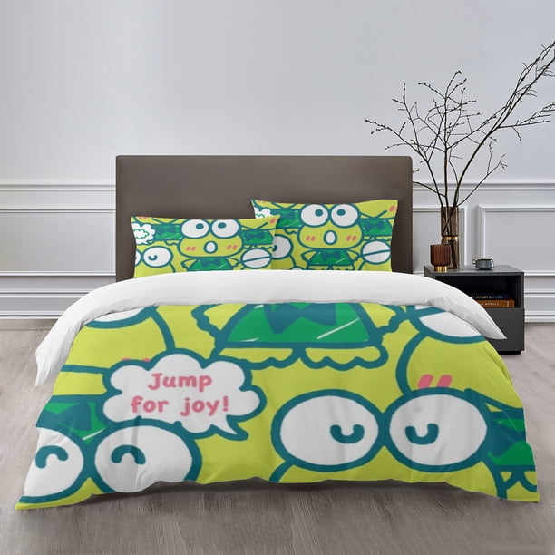 KEROKERO KEROPPI Bedding Sets Bed Cartoon Duvet Cover Lightweight 3 Piece Bet Sets for Kids Boys Girls