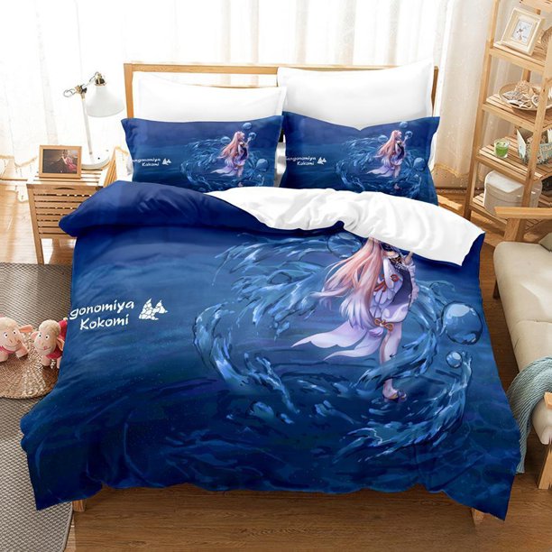 Genshin Impact Sangonomiya Kokomi Bedding Set Cartoon Anime three-piece set Adult Kid Bedroom Duvet cover Sets Kawaii Girls Bed Sheets
