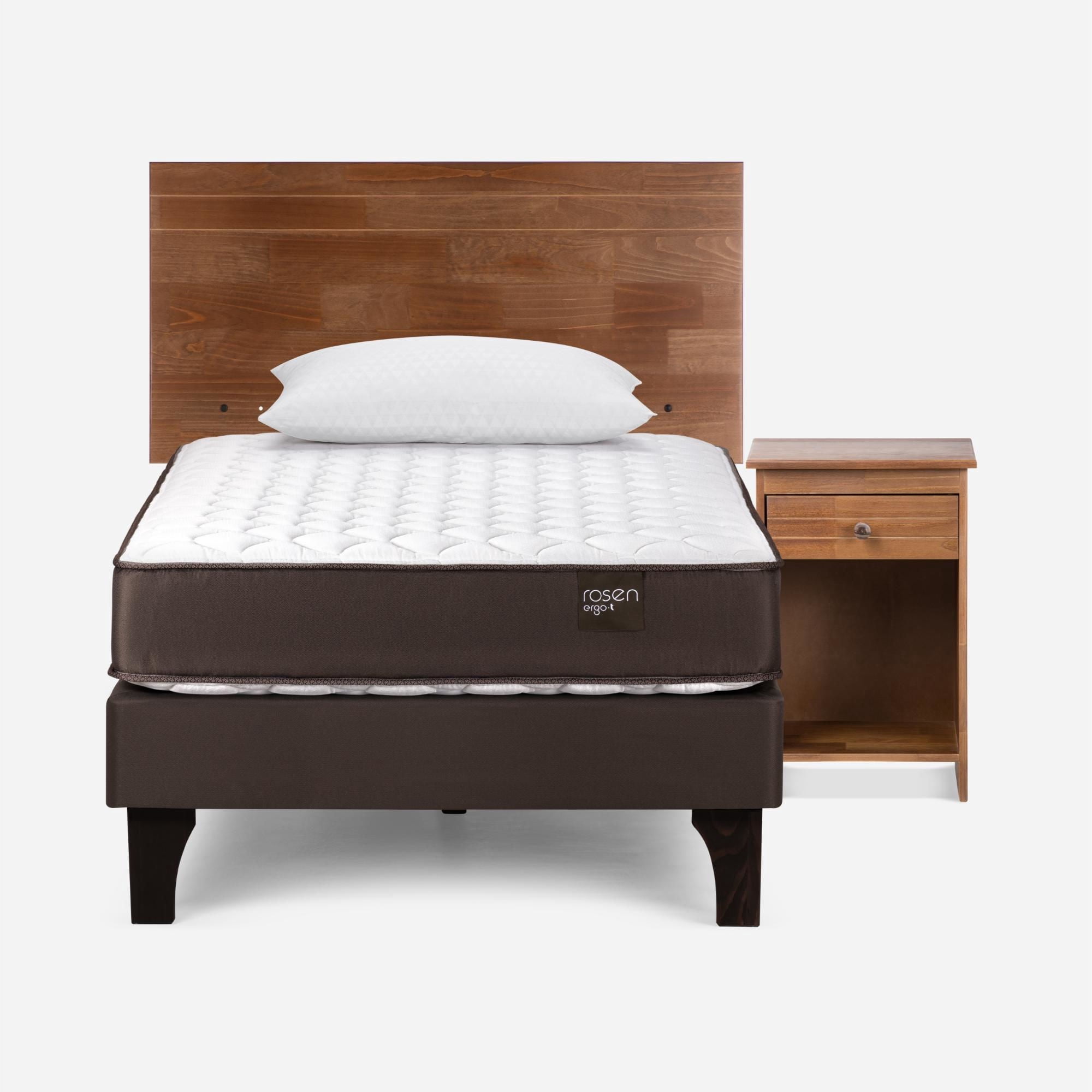 Cama Europea New Ergo T 1.5 Plazas Combo Tabor + Almohadas