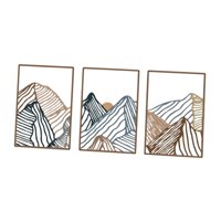 Magideal - 3 Piezas De Pintura Decorativa De Pared De Metal De Montaña, Dibujo De Línea Creativa, Decoración De Pared De Línea De Montaña Para Sala De Estar Y Do Marrón Verde