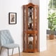 thumbnail image 1 of Curio Cabinet Lighted Glass Display Curio Cabinet w/Tempered Glass Doors and Shelves, Crown Corner Cabinet with Bulb, Corner Storage Decoration for Living room and Bedroom OAK, 1 of 3