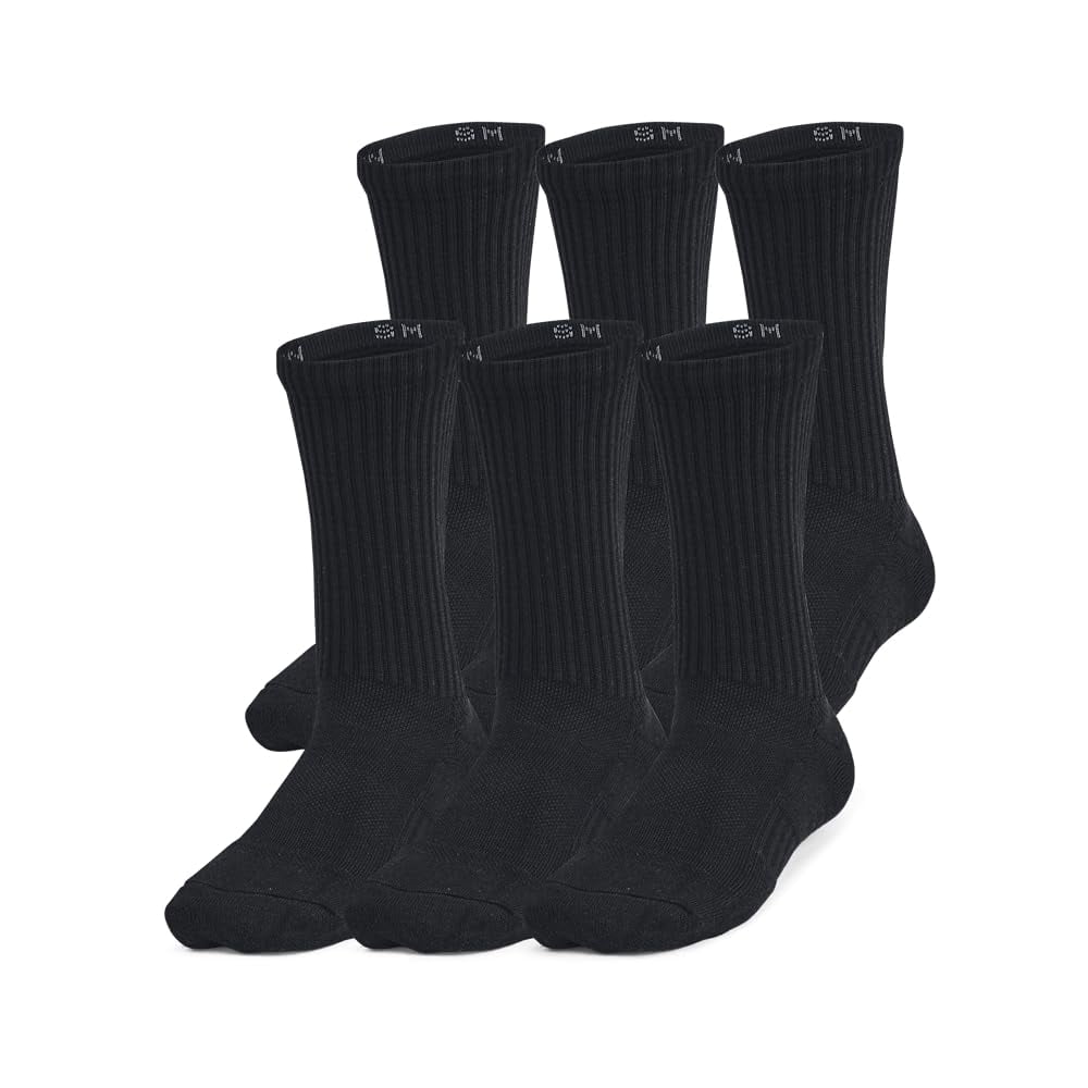 Calcetines Under Armour Unisex Para Entrenamiento Infantil Y Juvenil, Paquete De 6, Negros, Xs