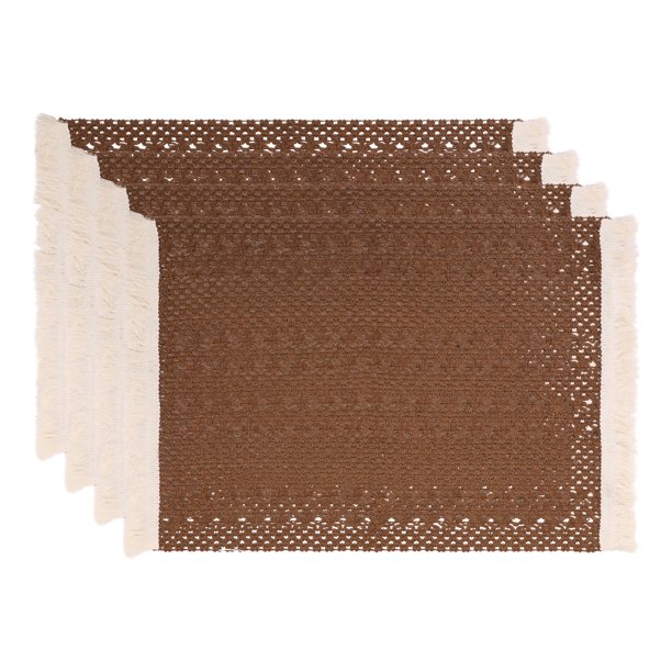 REGALWOVEN Manteles Rústicos Juego de 4 Manteles de Algodón y Lino con Borlas para Mesa de Comedor Lavables Mantel de Mesa de Cocina Limpiar con Paño Café 45x35cm