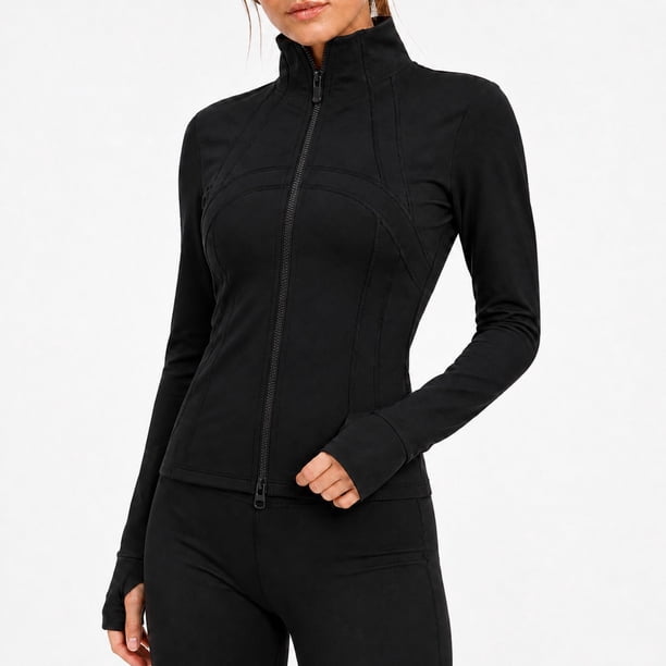 Chaqueta Deportiva Larga Spandex Elástico Tallas S-M-L Negro