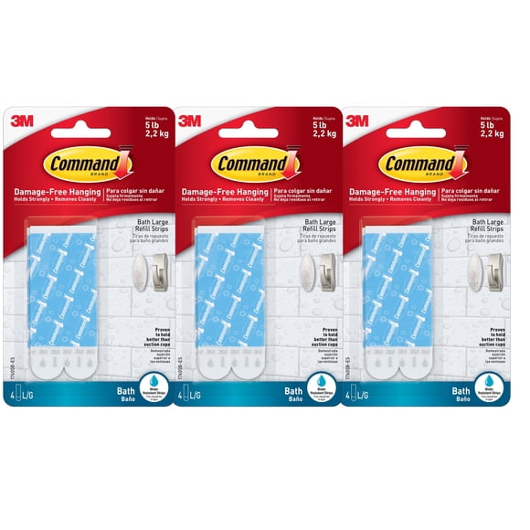 Recarga Strips Command, adhesivo resistente al agua, tamaño grande, paquete de 12