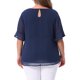 thumbnail image 4 of Agnes Orinda Blusa de Mujer Talla Grande Top con Lunares Suizos Cuello Redondo Manga con Volantes Camiseta Casual 2X Azul Oscuro, 4 of 8