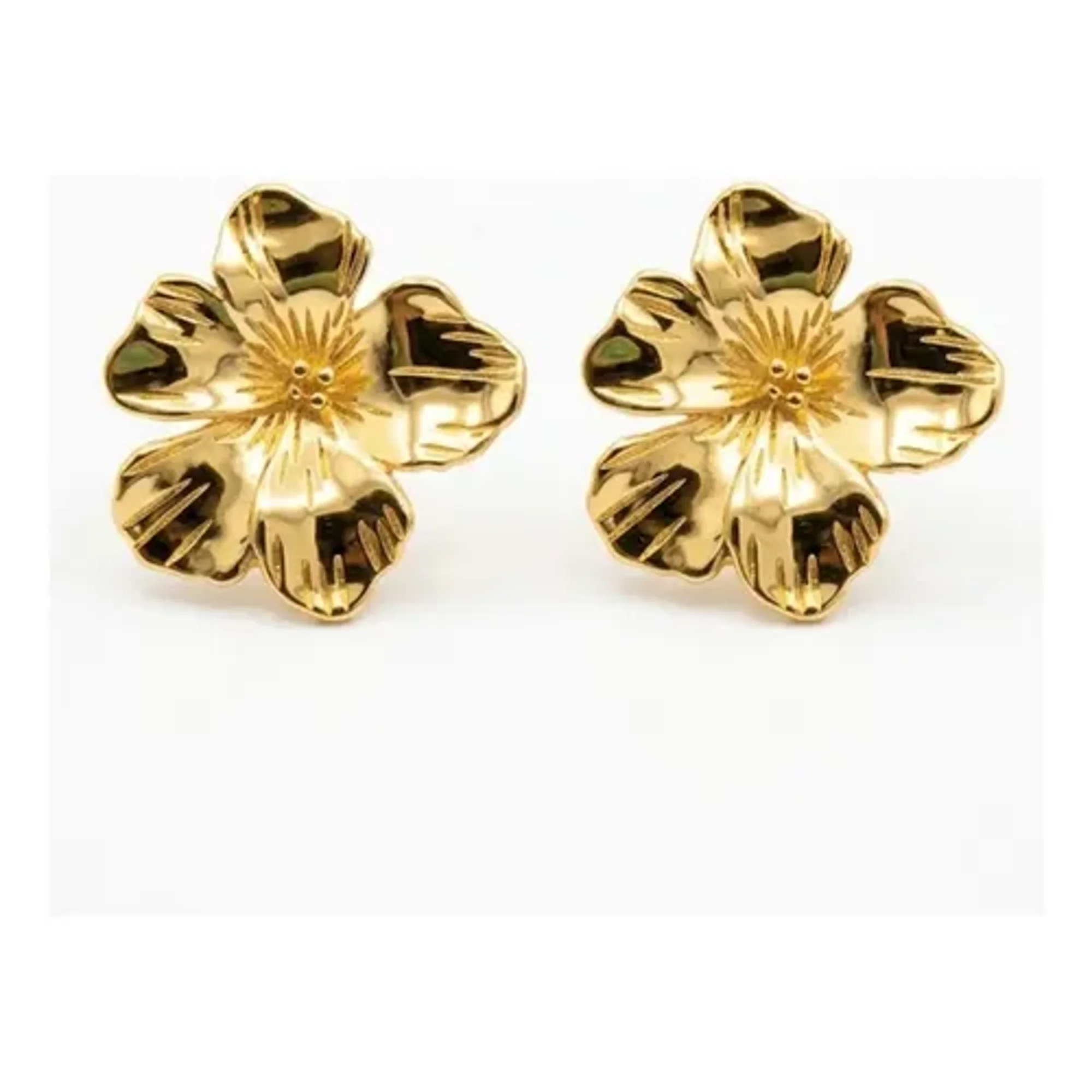 Marca - Aros Plata 925 Flor Elegante Chapada En Oro 14k Nordvik Dorado Oscuro