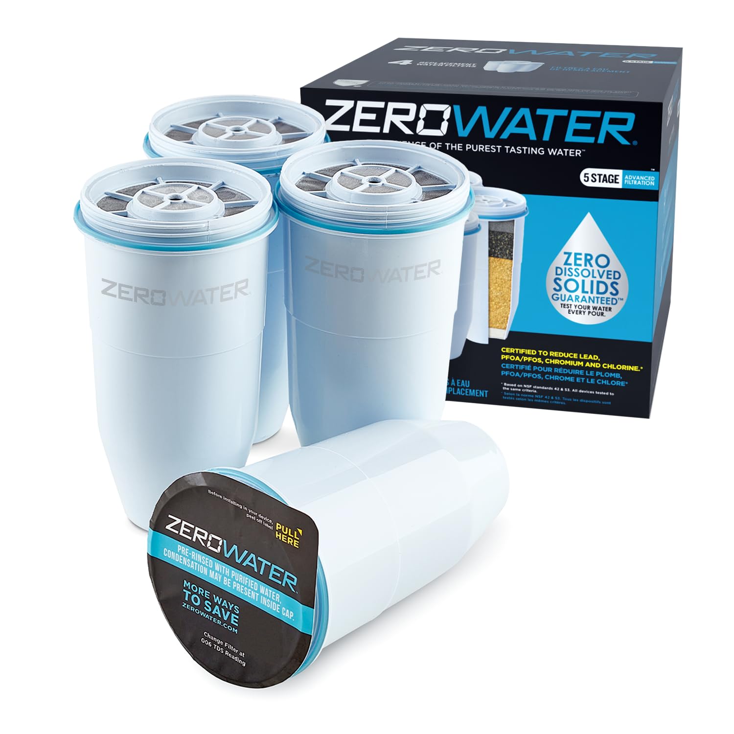 Filtro De Repuesto Zerowater 5-Stage 0 Tds, Paquete De 4