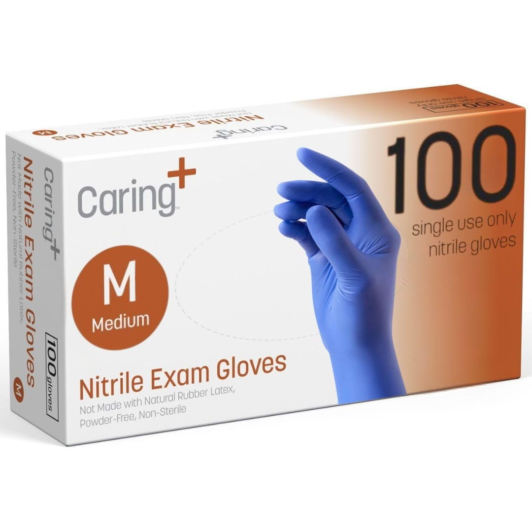 Caring - Guantes Desechables De Nitrilo Para Exámenes, Tamaño Mediano (100 Unidades)