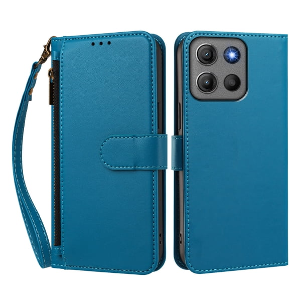 Funda Tipo Billetera para Motorola Moto G17 4G/G17 Power 4G con Soporte y Bolsillo con Cierre Azul