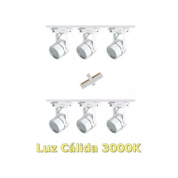 Lámpara Riel 6 Focos Hexagonal Luz Cálida 2mt Unión Blanco