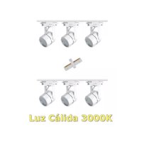 Presente - Lámpara Riel 6 Focos Hexagonal Luz Cálida 2Mt Unión Blanco