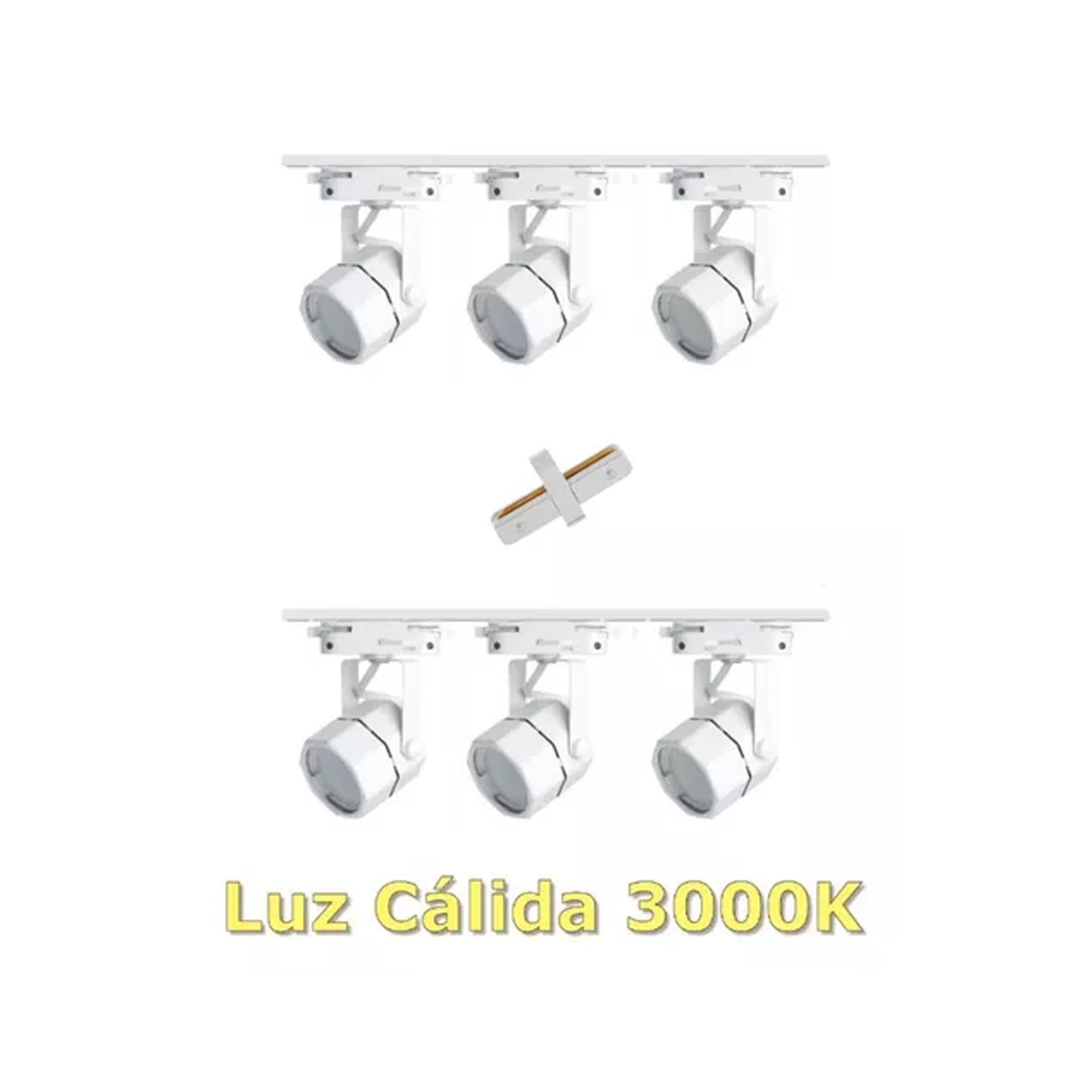 Presente - Lámpara Riel 6 Focos Hexagonal Luz Cálida 2mt Unión Blanco