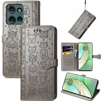 Funda Cartera Foxdock Para Motorola Edge 2024 , Flip Pu Con Relieve De Gatos Y Perros, Tarjetero Y Soporte