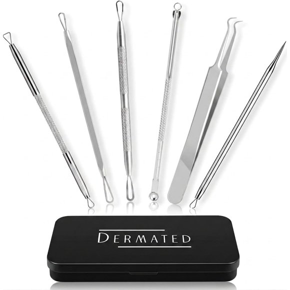 Kit de extracción de granos DERMATED 6 piezas, acero inoxidable