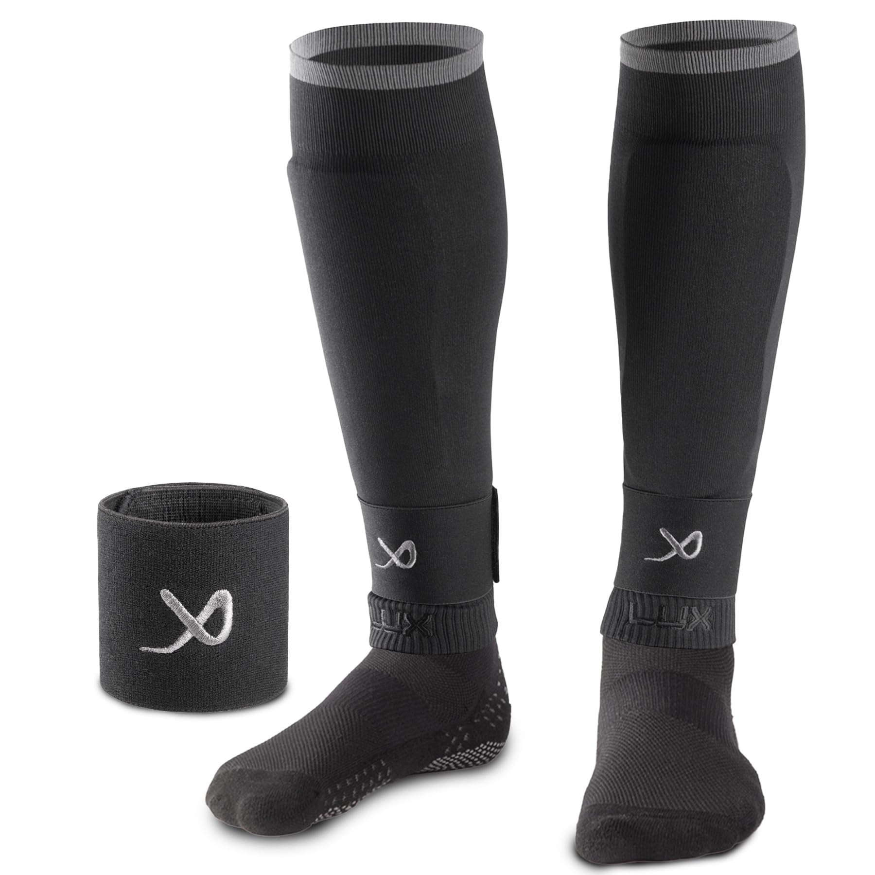 Medias Mangas De Fútbol Lux Sports Medianas Negras Con Grip De Silicona