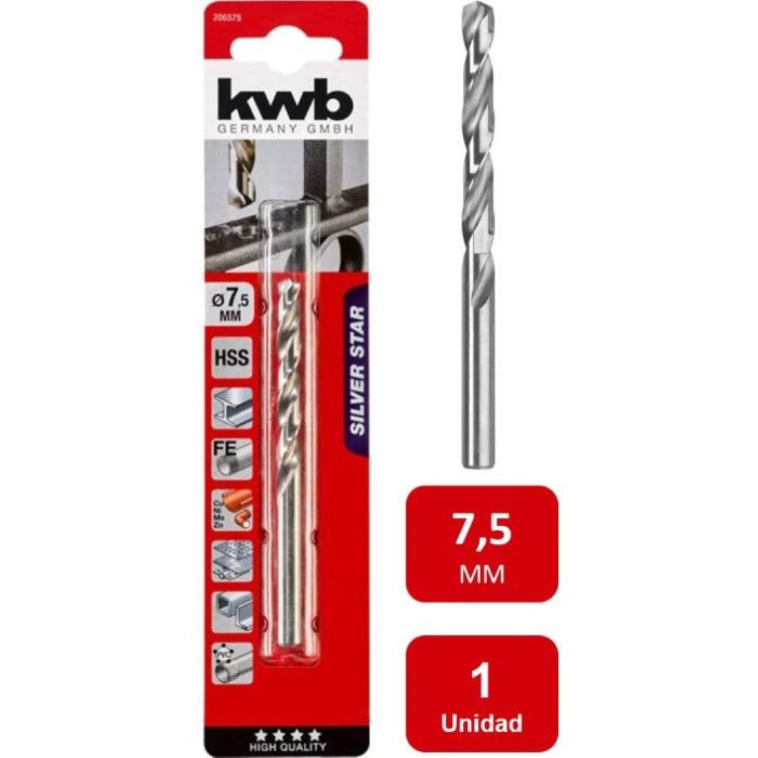 Kwb - Broca Acero Rápido Hss Silver 7.5Mm