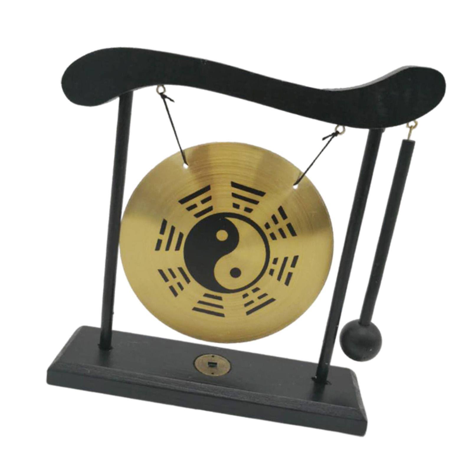 Magideal - Gong Ornamento Chino Cobre Gong Gongs De Viento Con Soporte Latón Fengshui Escritorio Gong Carillón De Viento Arte Chismes Asiático Gong Bell Patio De