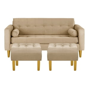 Bodevir - Sofa Retro 3C + 2 Pouf Felpa 01 Beige