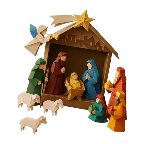 Kit De Manualidades Navideñas De Origami Con Escena De La Natividad En Papel Para Niños Y Adultos.