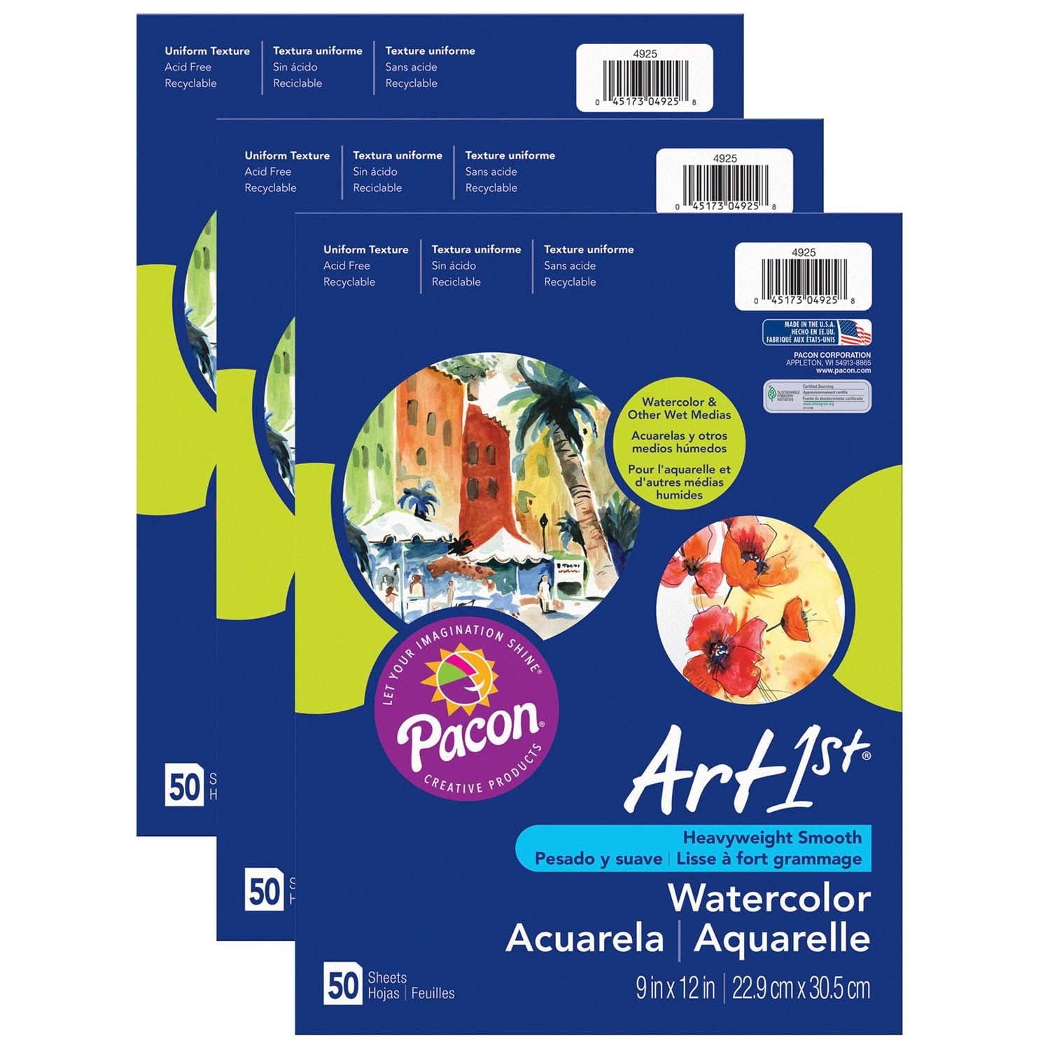 Ucreate - Papel De Acuarela Pacon Art1st, Blanco, 9 X 12 Pulgadas, 90 Libras, 150 Hojas