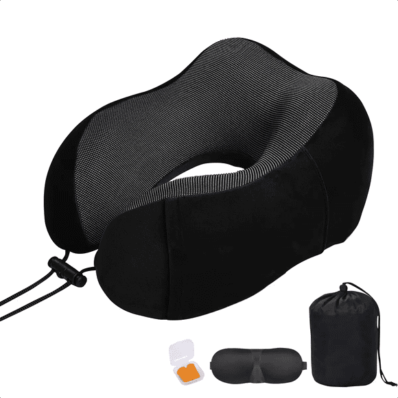 Almohada Viscoelastica Belug  Para Viaje De Cuello + Antifaz Color Negro