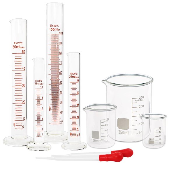 Set de cilindros graduados de vidrio SUPERLELE, 10 ml, 25 ml, 50 ml, 100 ml