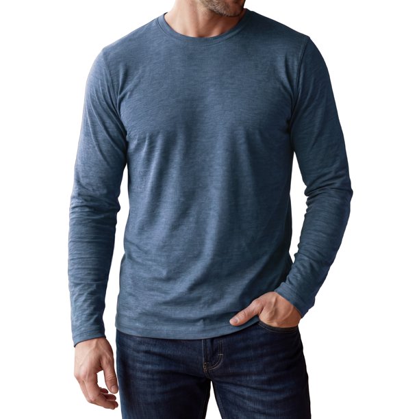 INSPIRE CHIC Camiseta Casual para Hombre Cuello Redondo Manga Larga Camiseta Básica Suave L Azul Marino