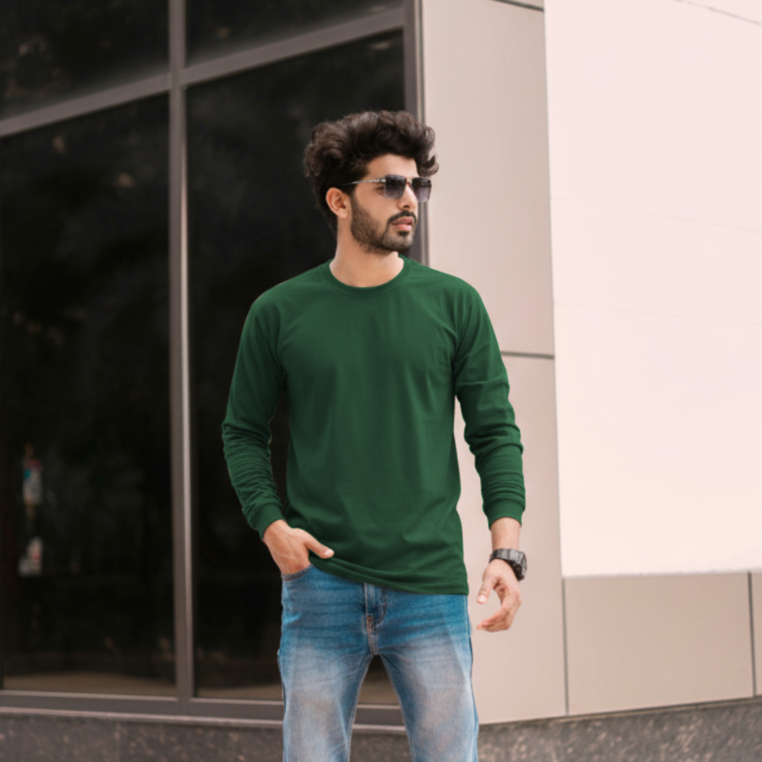 T-World - Polera Algodón Manga Larga Cuello Redondo Uv Antipilling Verde Pino