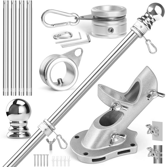 Kit de asta para bandera Anovo de acero inoxidable de 1.5 m con soporte y anillos