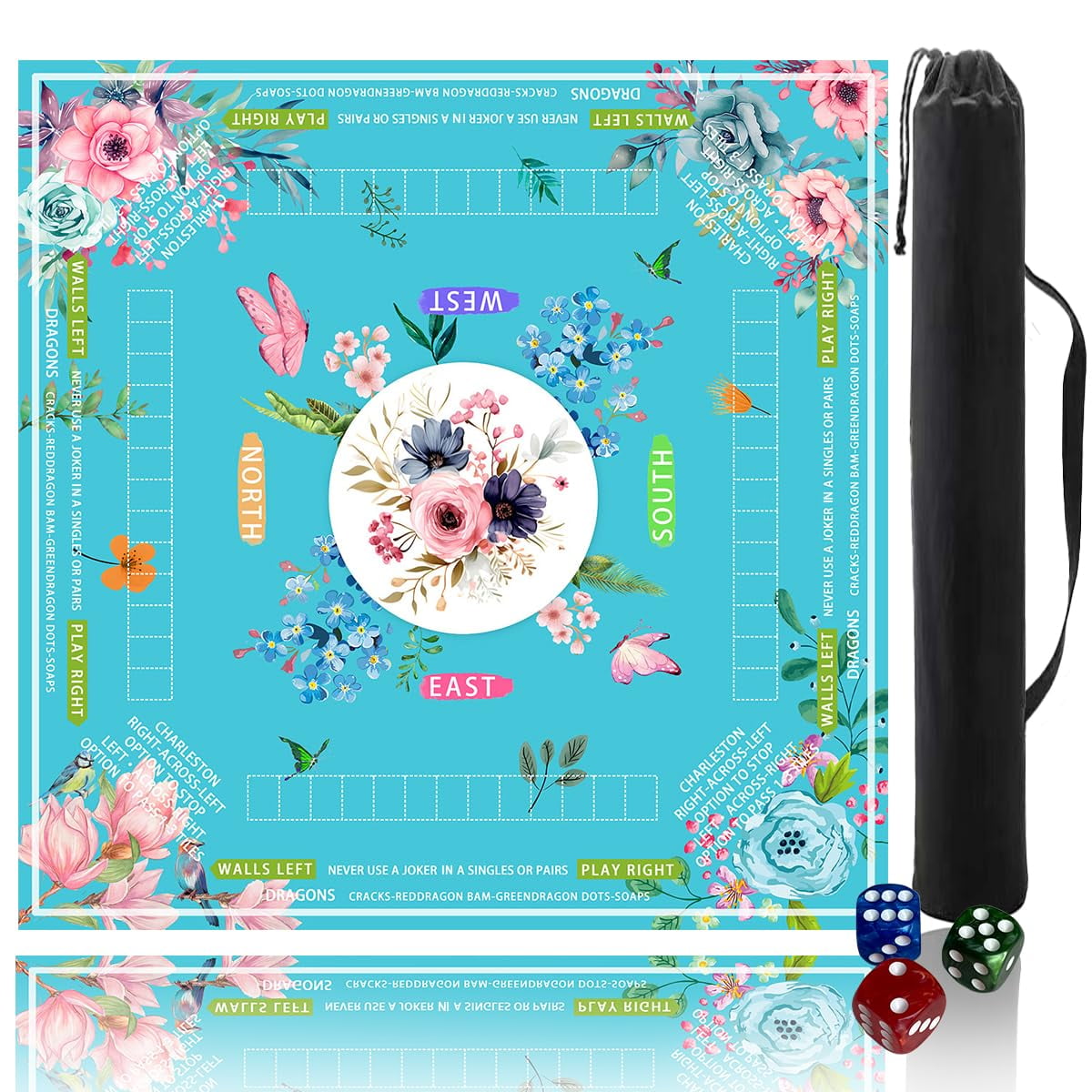 Tapete De Mahjong Pittera 80x80 Cm Antideslizante Y Reductor De Ruido Azul