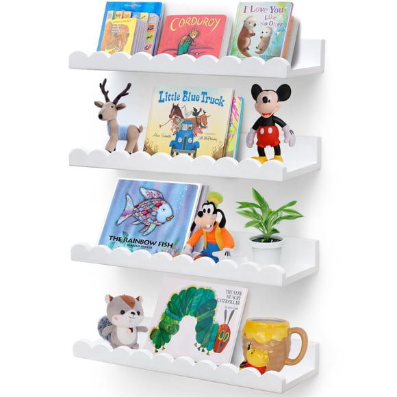 Juego de 4 estantes flotantes para libros de guardería, artículos ecológicos