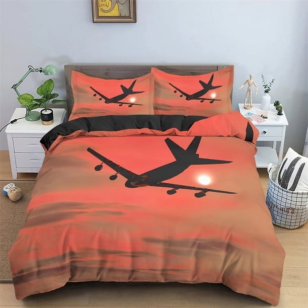 x2120 Bed SheetsBoys Airplane Duvet Cover Set Children Teens Aviation Aircraft Runway Bedding Set Airplane Cover Room Decortion for Adults 3-Piece Bedding Set (1 Duvet Cover + 2 Pillow Shams) nj2120