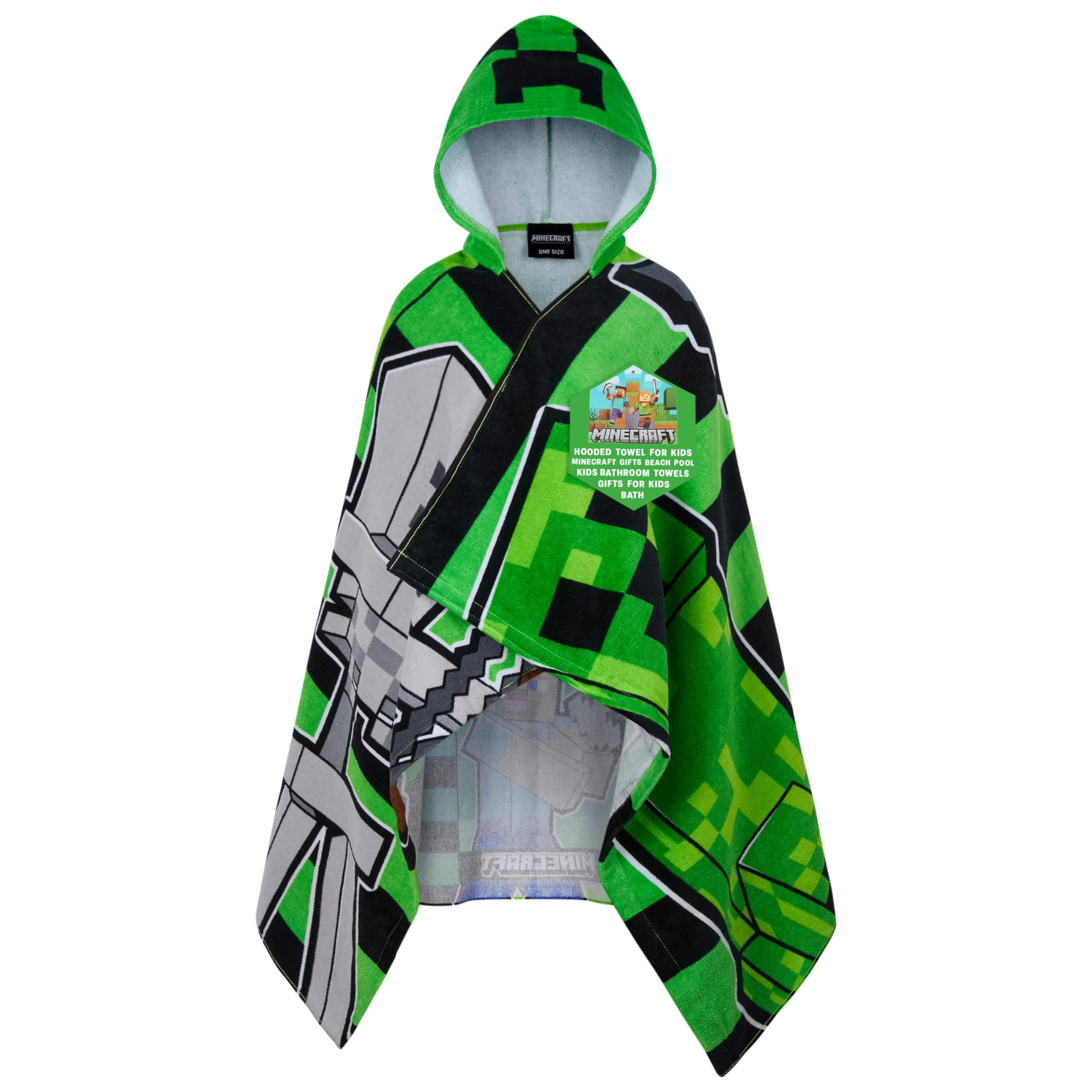 Minecraft - Poncho Con Capucha Para Niños De Color Verde De 6 A 14 Años