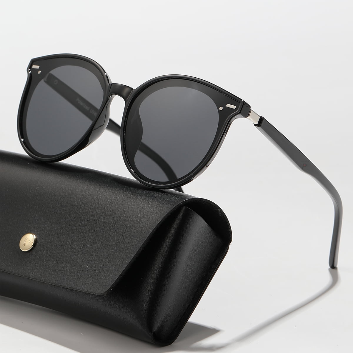 Polasup Gafas Lentes De Sol Gafas De Sol Negras Con Diseño Moderno, Lentes Polarizados Y Montura Brillante