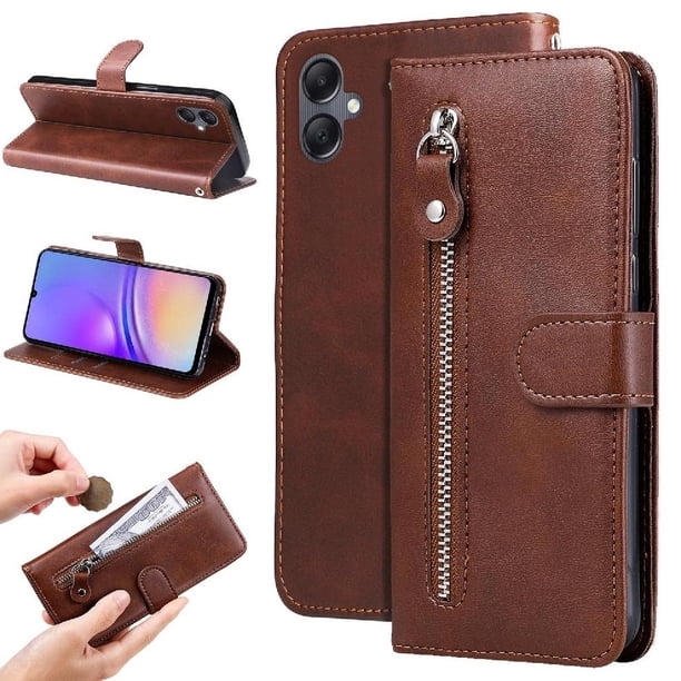 Funda con Cremallera para Samsung Galaxy A05, Carcasa Cartera de Cuero PU con Soporte y Tarjetero