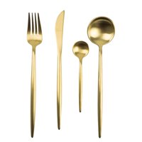 Decoexpress - Set De Cubiertos 16 Piezas Dorado Acero Inoxidable 18/10