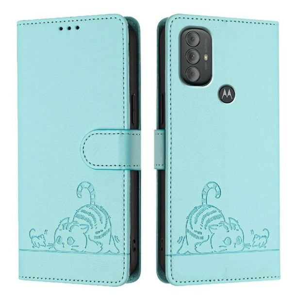 Funda tipo cartera FOXDOCK para Motorola MOTO G Power 2022 con soporte, ranuras, RFID, diseño de gato