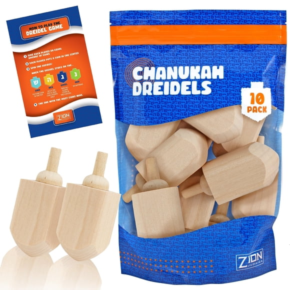 Paquete de 10 Dreidels de Madera Zion Judaica para Pintar, 7.5 cm, Hazlo Tú Mismo